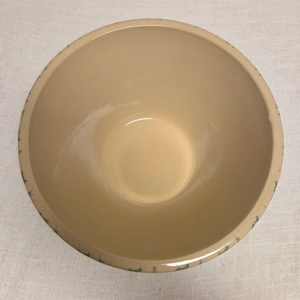 Robinson Ransbottom Green Spongeware Mixing Bowl 10 Inch Roseville Ohio Pottery